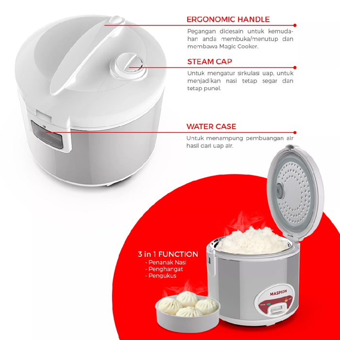 Maspion Rice Cooker 3 In 1 Silver 1.8 L - MRJ1808SSN | MRJ1808 SSN